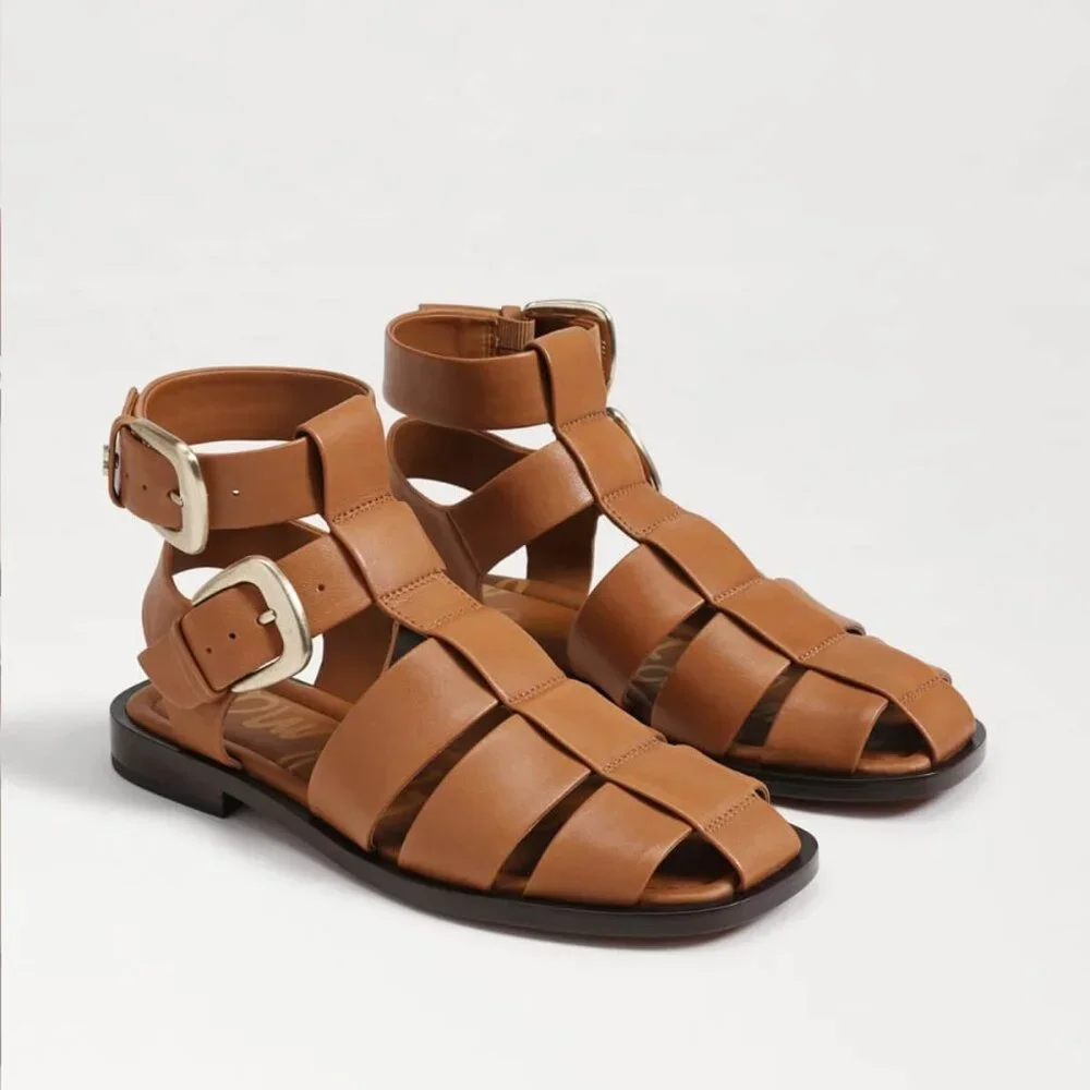 SAM EDELMAN DAWN brown leather ANKLE BUCKLE SANDALS size 7.5 NEW